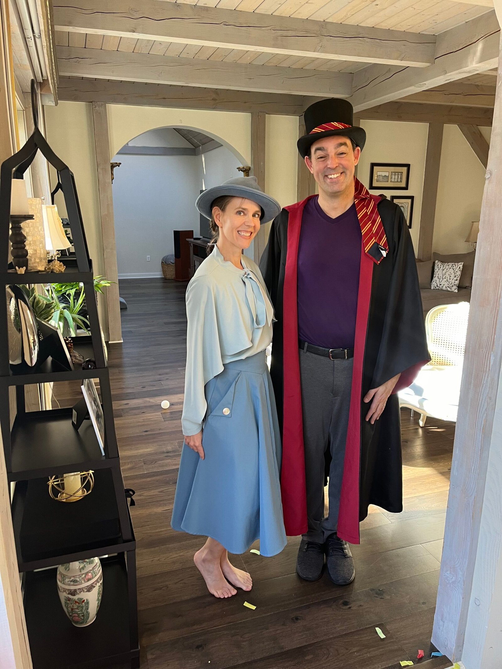 Adam Stone Harry Potter Themed Party Entertainment Adam Stone Magic Adam Stone Magic Mentalist Adam Stone Dressed As a Wizard with a Guest in a Hogwarts Student Costume at a Harry Potter Themed Party